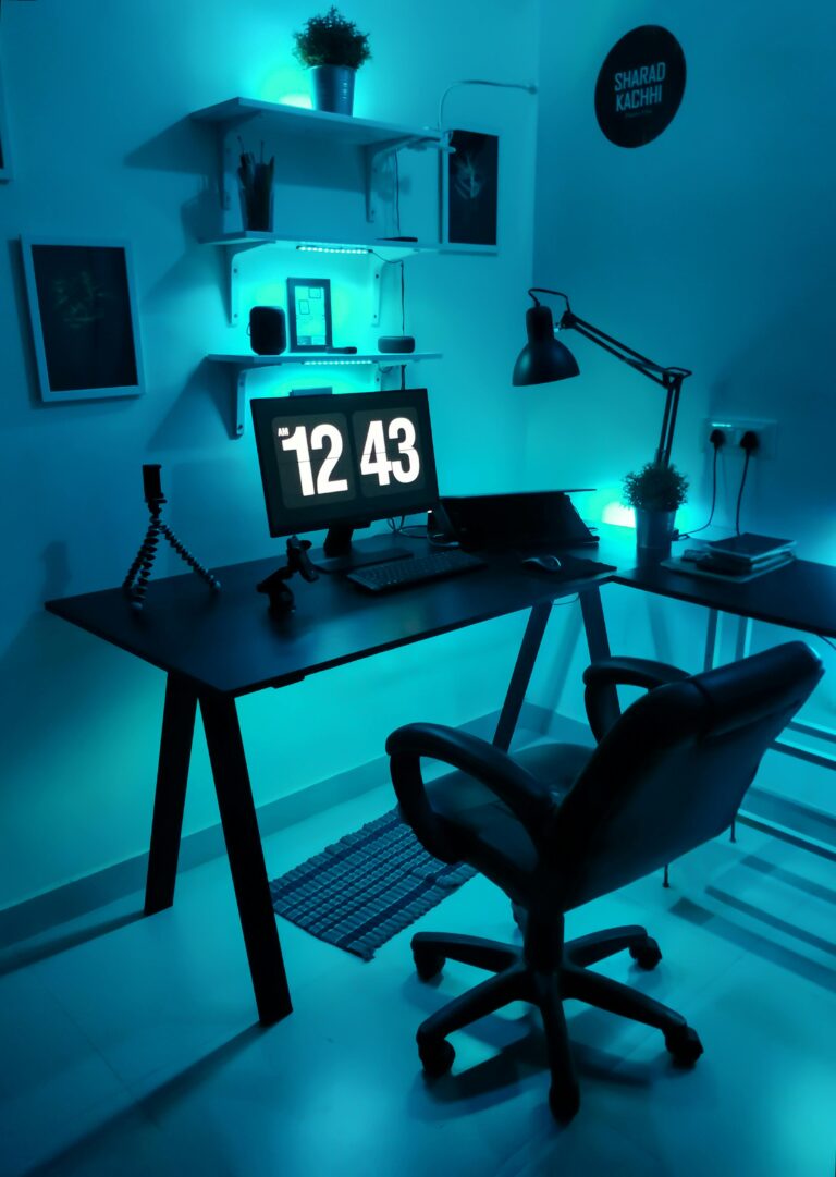 The Compact LED-Lit Home Office Desk with Ergonomic Chair